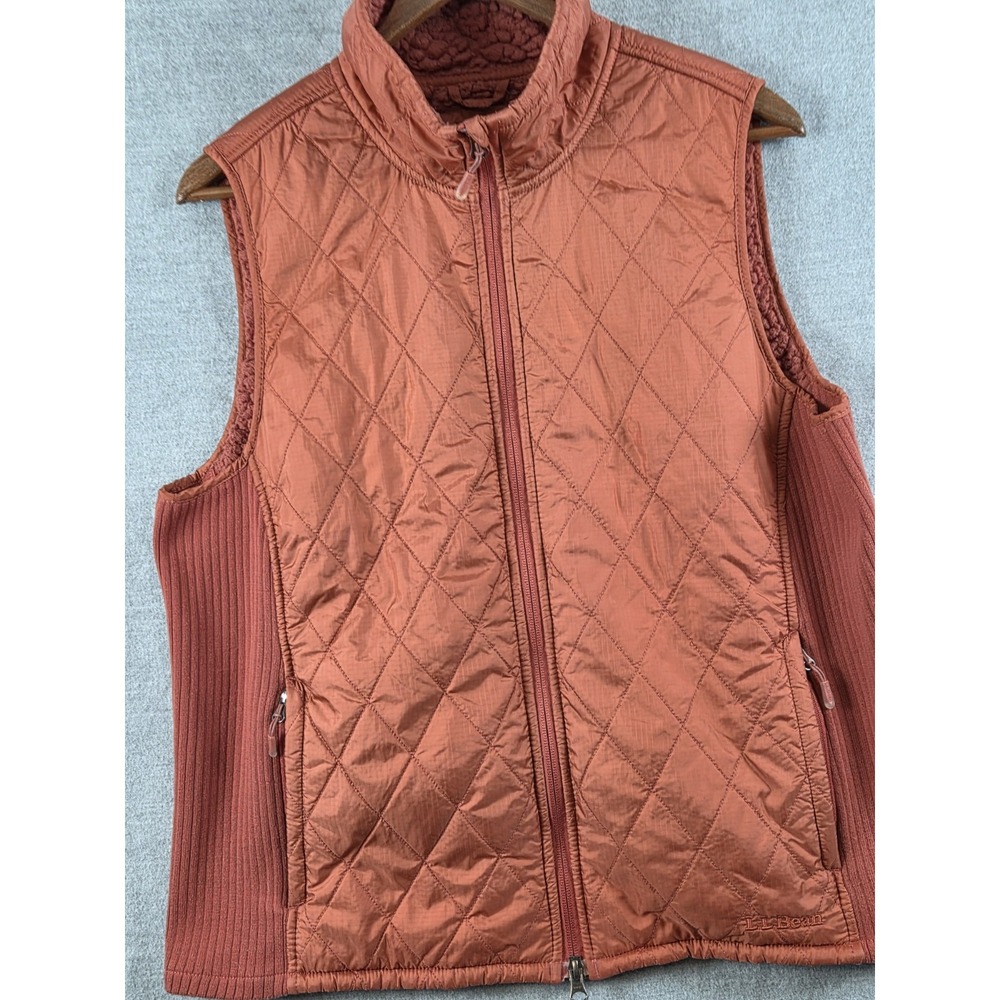 LL Bean Vest Womens L Petite Quilted Lined Full‎ Zip Fitness Orange Hiking Golf